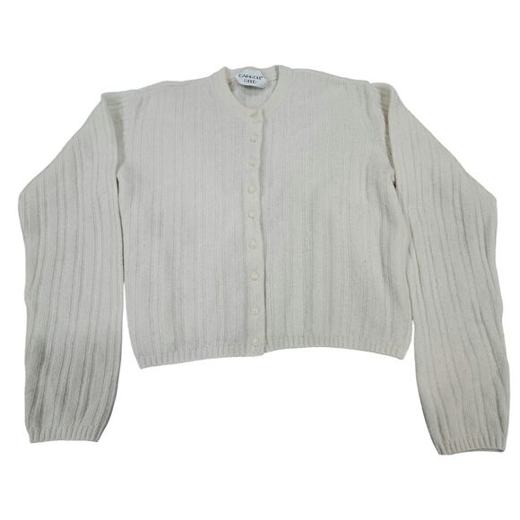 Vintage Carroll Reed Angora Lambs Wool Cream Cardigan Sweater Size M - Picture 1 of 8